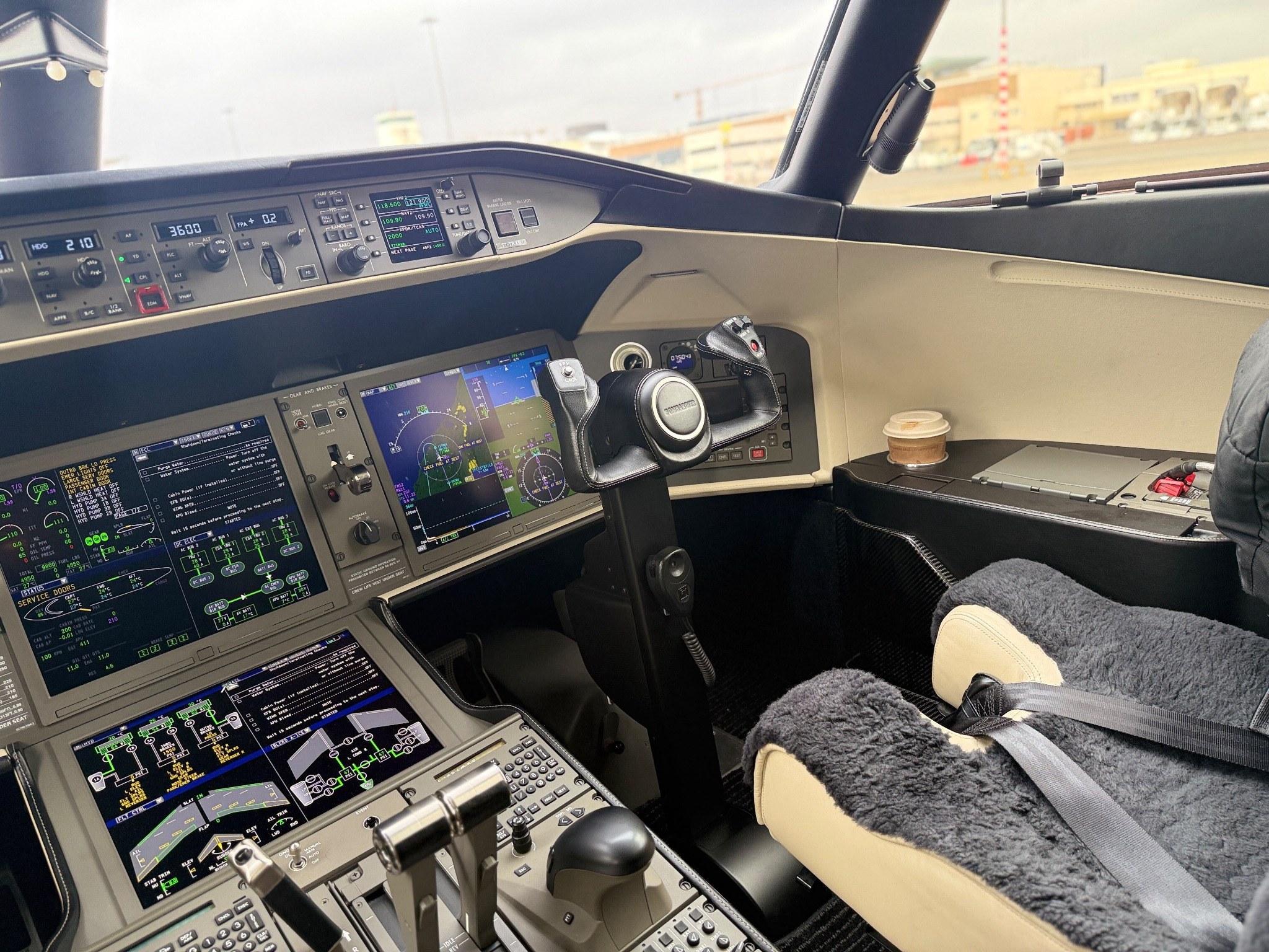 Business jet cockpit side view